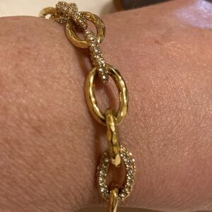 Stella & Dot Christina oval gold tone link chain bracelet w/clear crystals